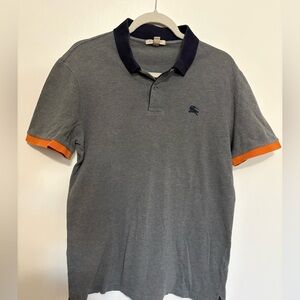 Burberry Gray Polo with Orange and Navy Accents